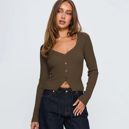 Malia Ribbed Button Knit Top