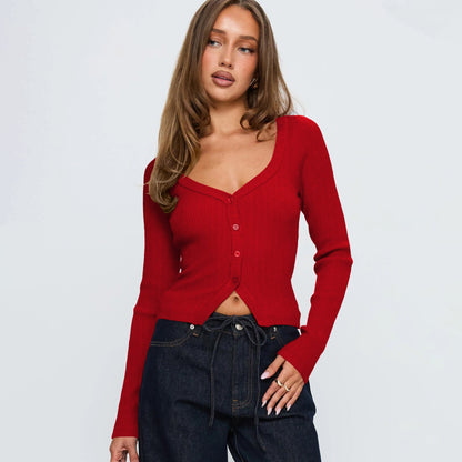 Malia Ribbed Button Knit Top