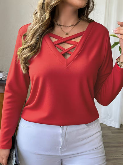 Oihana - Crisscross V-Neck Long Sleeve Top