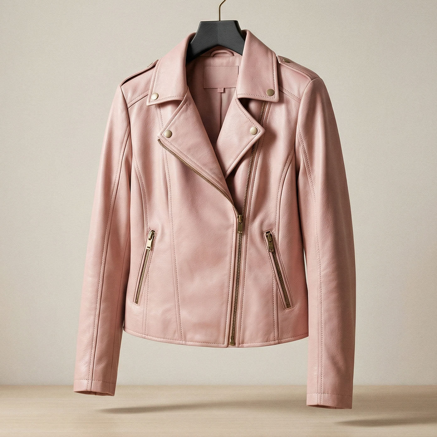 Blush Leather Biker Jacket