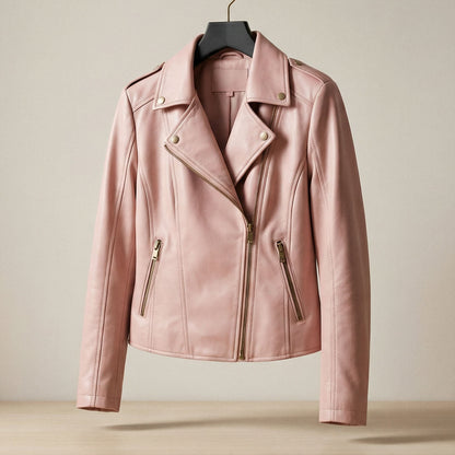 Blush Leather Biker Jacket