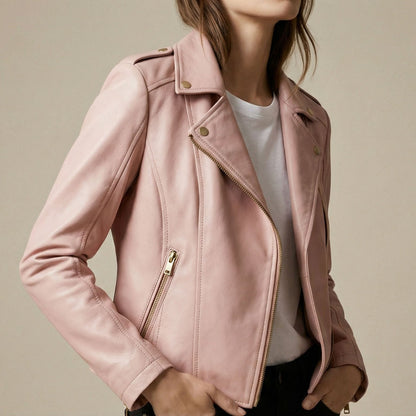 Blush Leather Biker Jacket