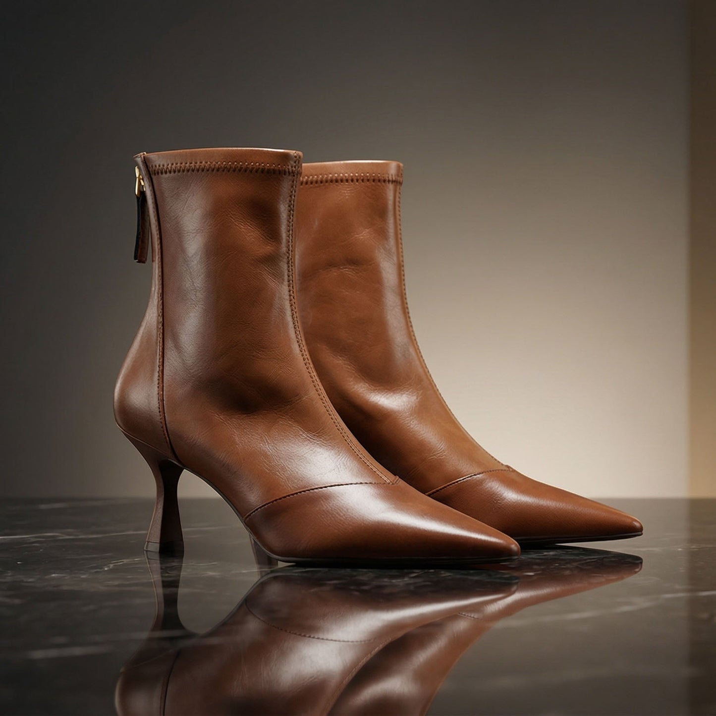 Valentina Leather Pointed-Heel Ankle Boot